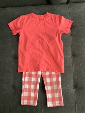 EUC Primary Pink Shirt and Checkered Pants Set Size 4-5